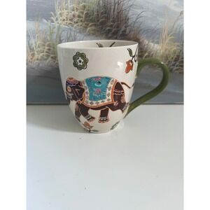 Dutch Wax Coastline Imports Elephant Floral Handpainted Ceramic Coffee Mug 16oz